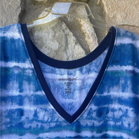 Dreams & Co. Plus Size 3X Petite Long Blue Tie Dye Print Cotton Poly Gown NEW - Picture 2 of 9